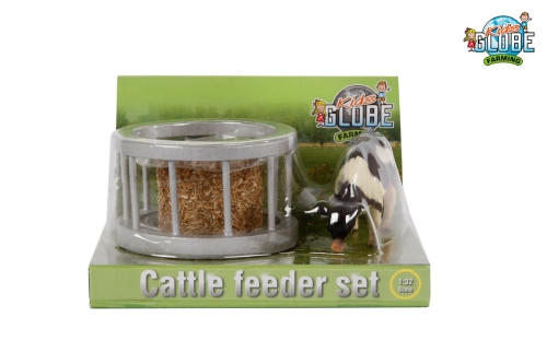 Kids Globe feeding ring with round bale and cow 1:32